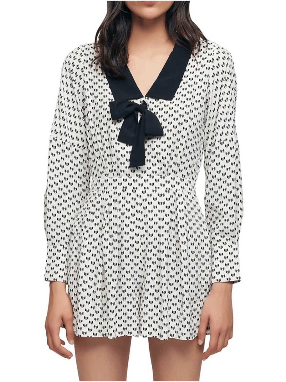 BNWT Maje Black and White Long Sleeve Romper with Bow